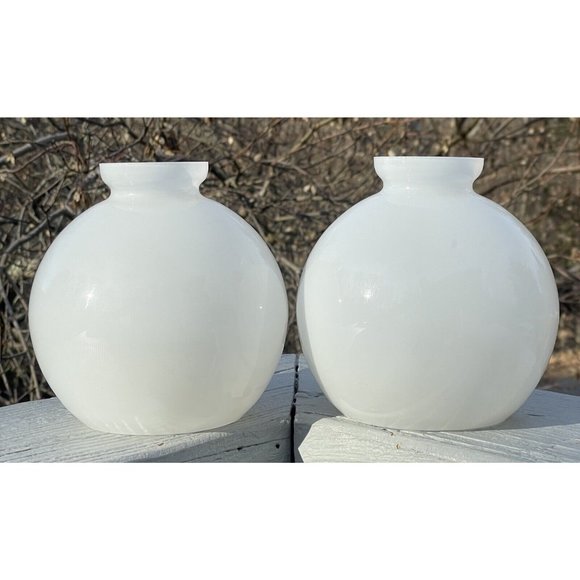 Pair of Vintage White Glass Mid-Century Modern Lamp Shades Round Modernist - Picture 2 of 14